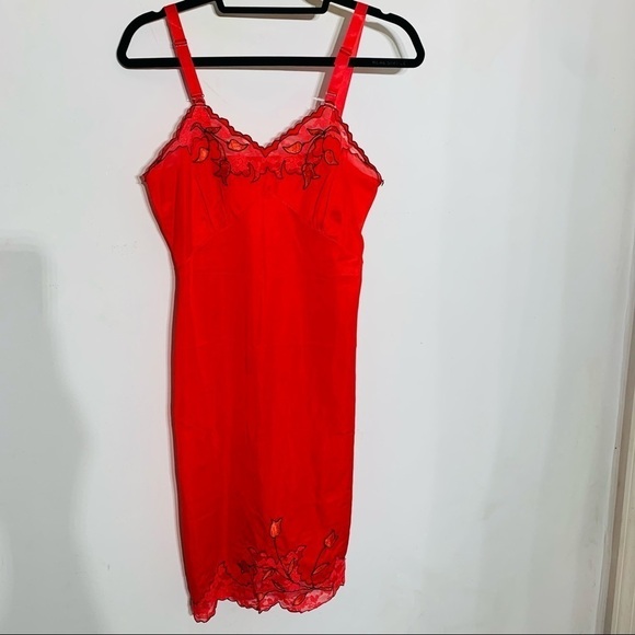 Vintage red embroidered lace slip dress medium womens - Picture 3 of 11